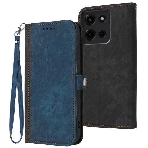 Moto G 2025 Side Buckle Double Fold Hand Strap Leather Phone Case - Royal Blue